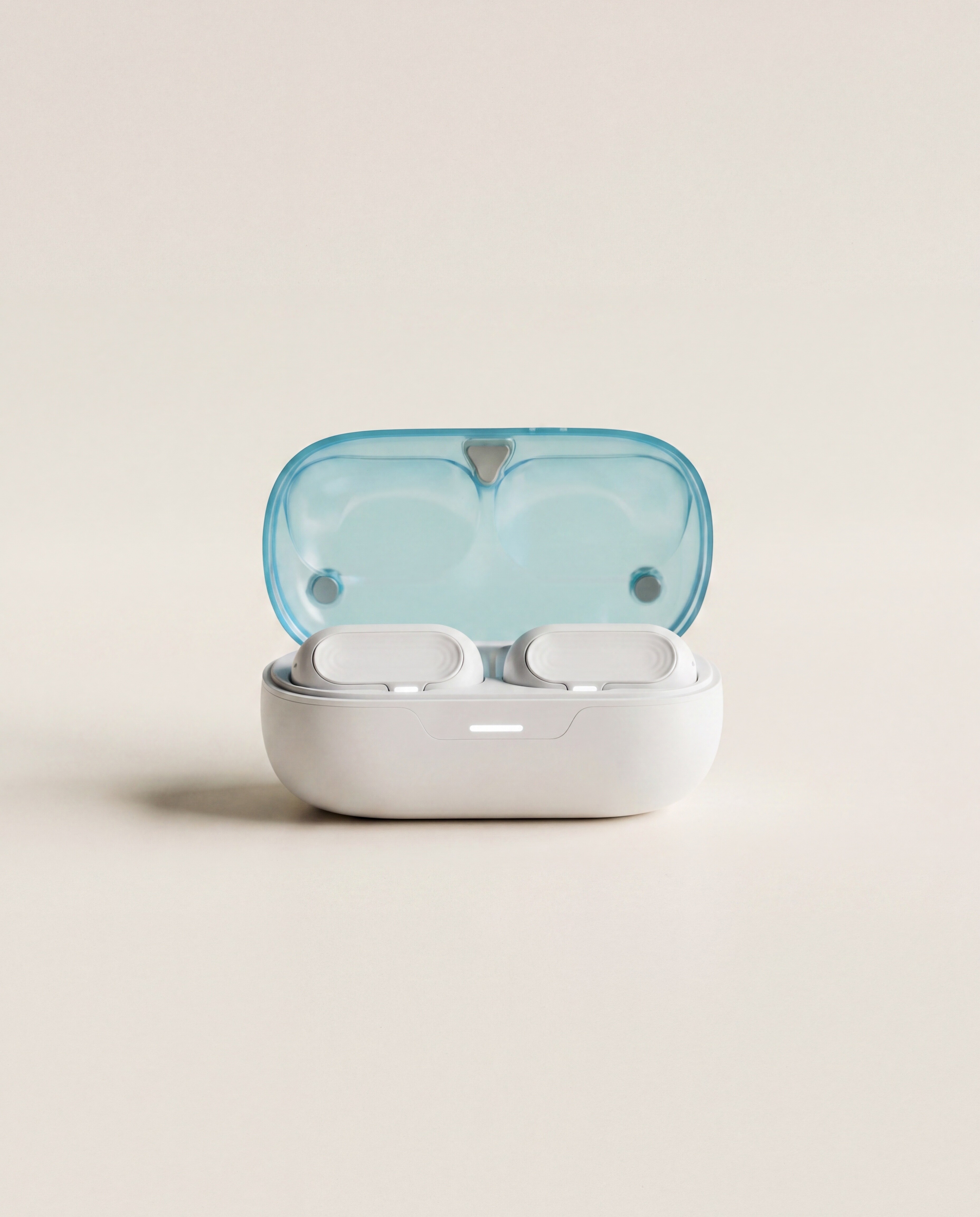 HumanPods case open — one earbud lifting out of its slot